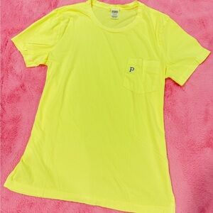 Victoria’s Secret PINK Neon Yellow Pocket Campus T-shirt size Large